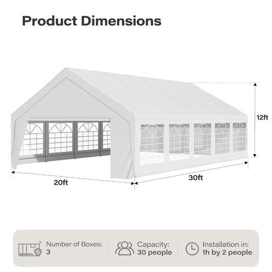 20x30 Party Tent, Heavy Duty Outdoor Canopy