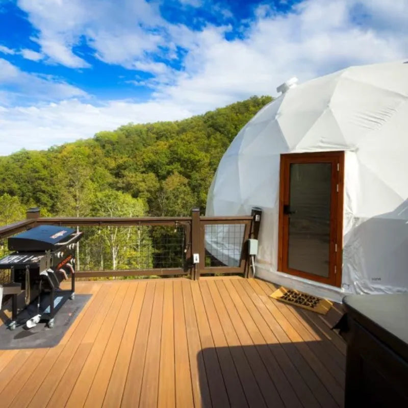 Flame retardant geodesic dome tent, aluminum foil