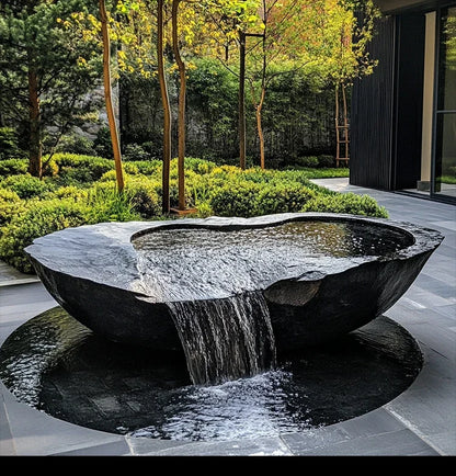 FZ  Black Mountain stone water bowl basin courtyard