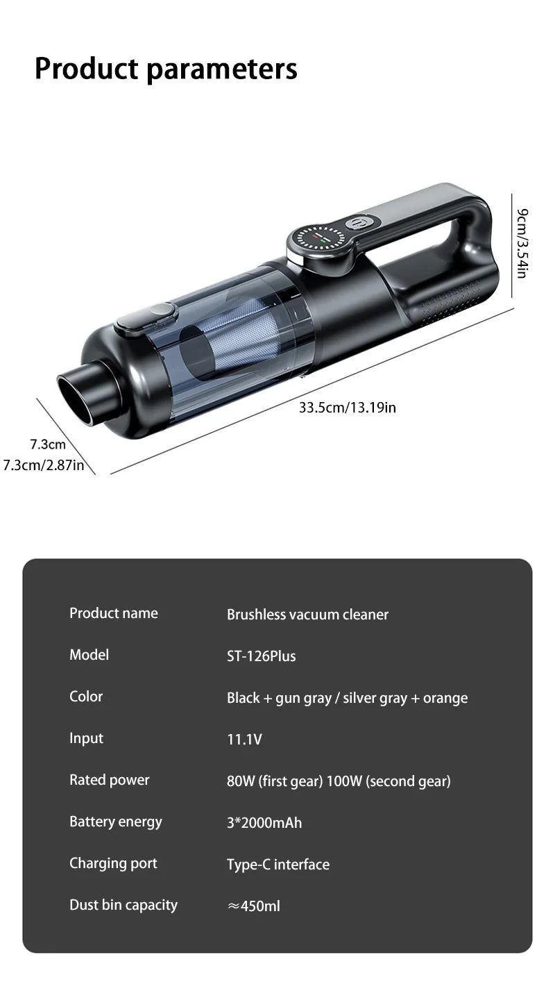 Car Vacuum Cleaner Wireless One-Button Dust Dump