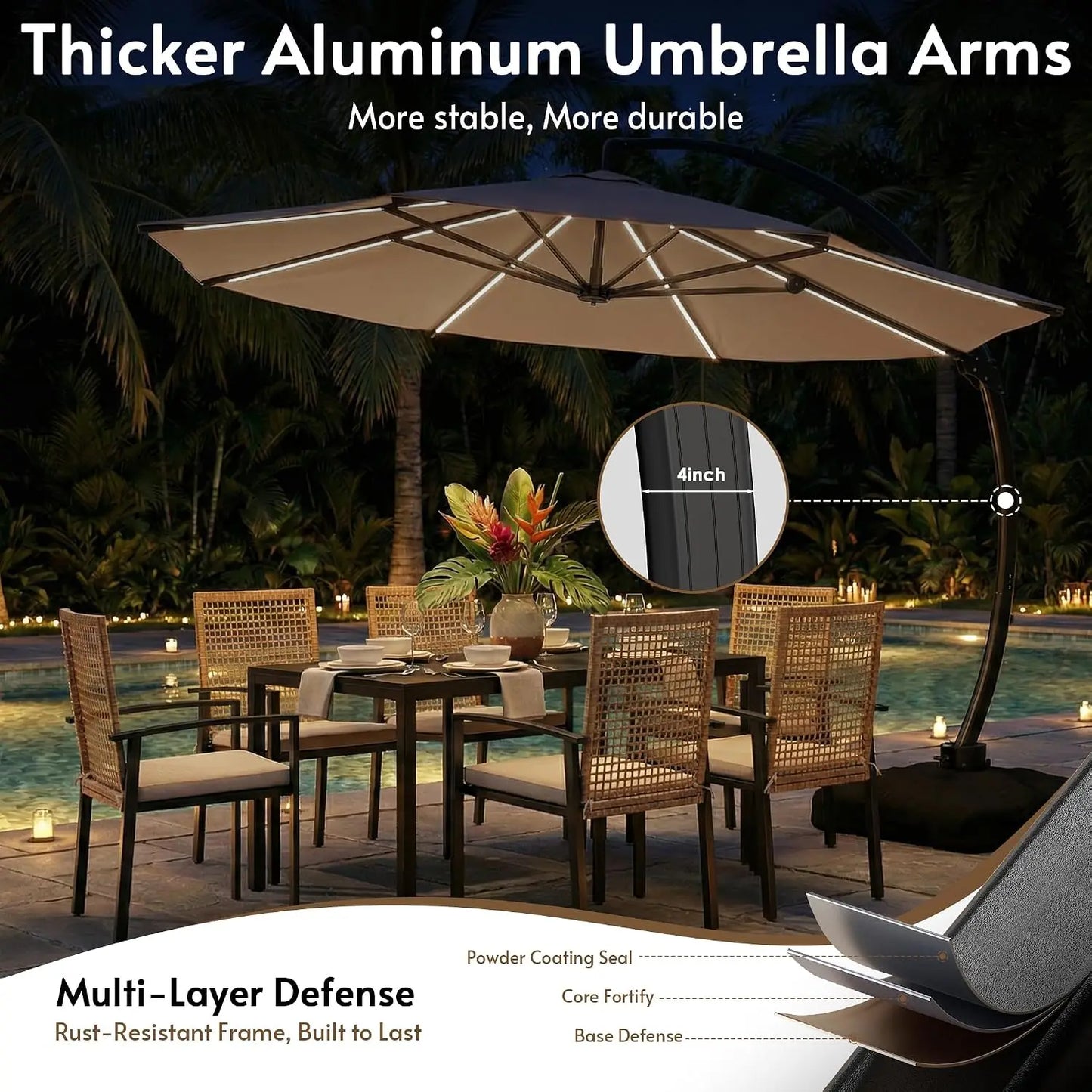 11FT Solar Powered LED Light Cantilever Patio Umbrella