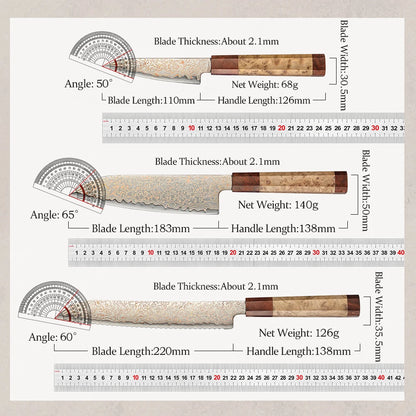 HEZHEN 5PC Knife Set 37 Layers Tri-Color Copper