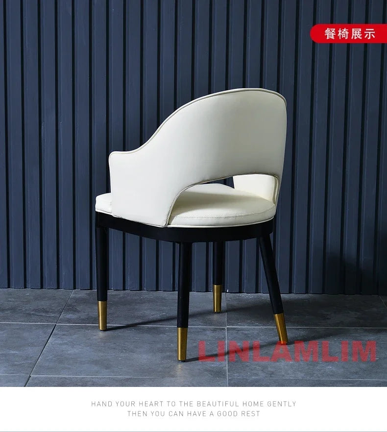 Marble Dining Table with 6 Upholstered Genuine Leather Chairs
