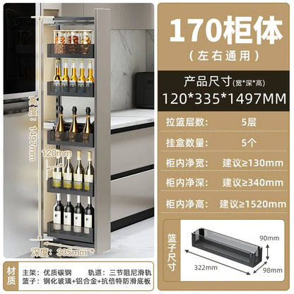 High cabinet pull basket extremely narrow kitchen