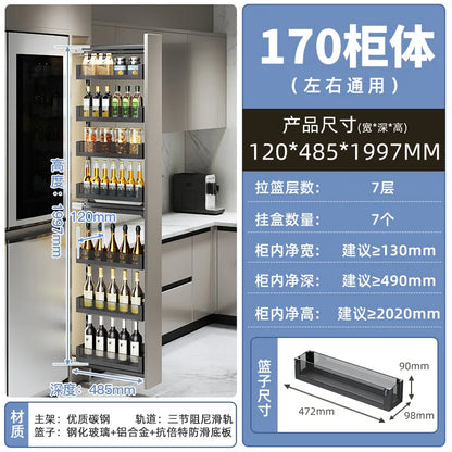 High cabinet pull basket extremely narrow kitchen