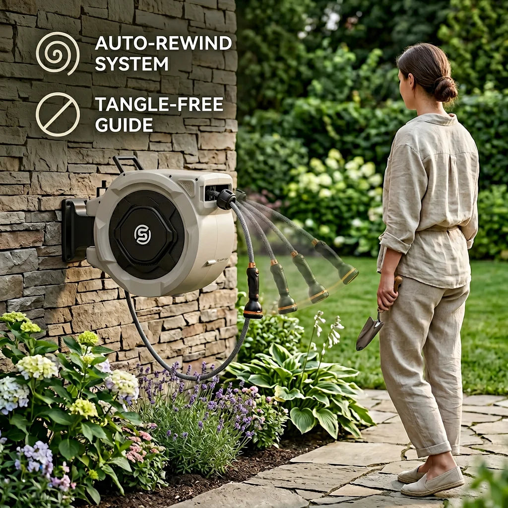 SUNPOW Retractable Garden Hose Reel,5/8in×100FT