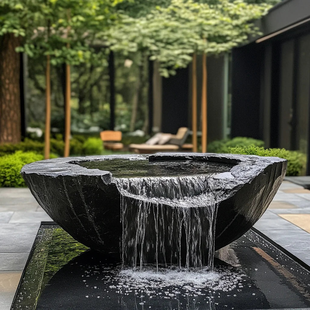 FZ  Black Mountain stone water bowl basin courtyard