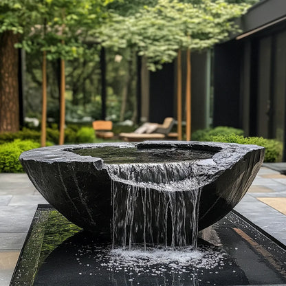 FZ  Black Mountain stone water bowl basin courtyard