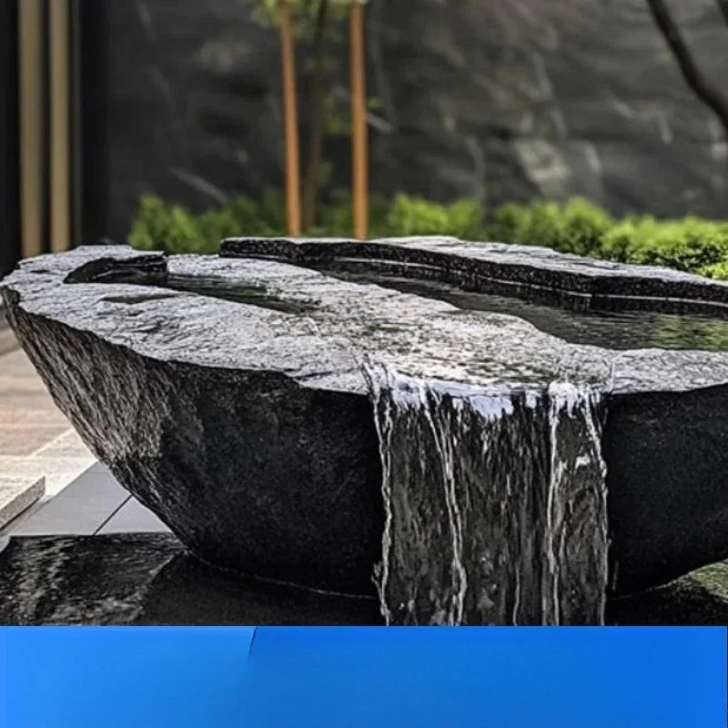 FZ  Black Mountain stone water bowl basin courtyard