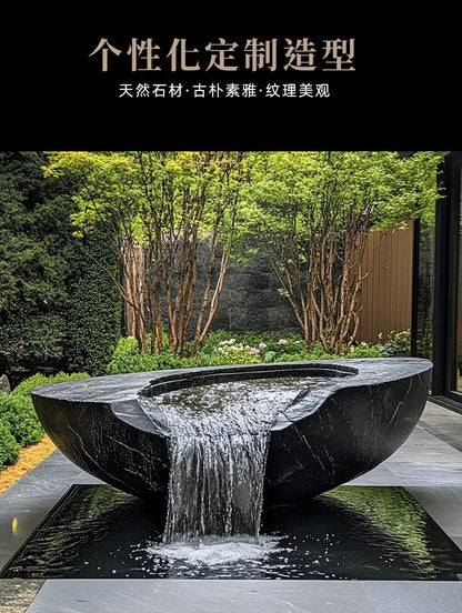 FZ  Black Mountain stone water bowl basin courtyard