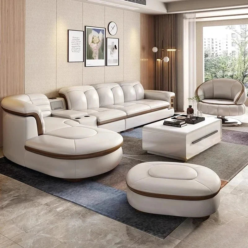 Luxury L-Shaped Genuine Leather Sectional Sofa