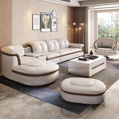 Luxury L-Shaped Genuine Leather Sectional Sofa