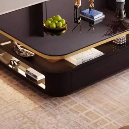 White Glass Coffee Table Black Decoration Drawer