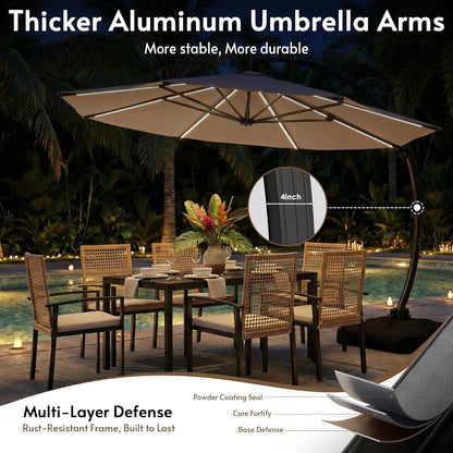 11FT Solar Powered LED Light Cantilever Patio Umbrella