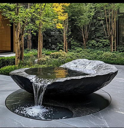 FZ  Black Mountain stone water bowl basin courtyard
