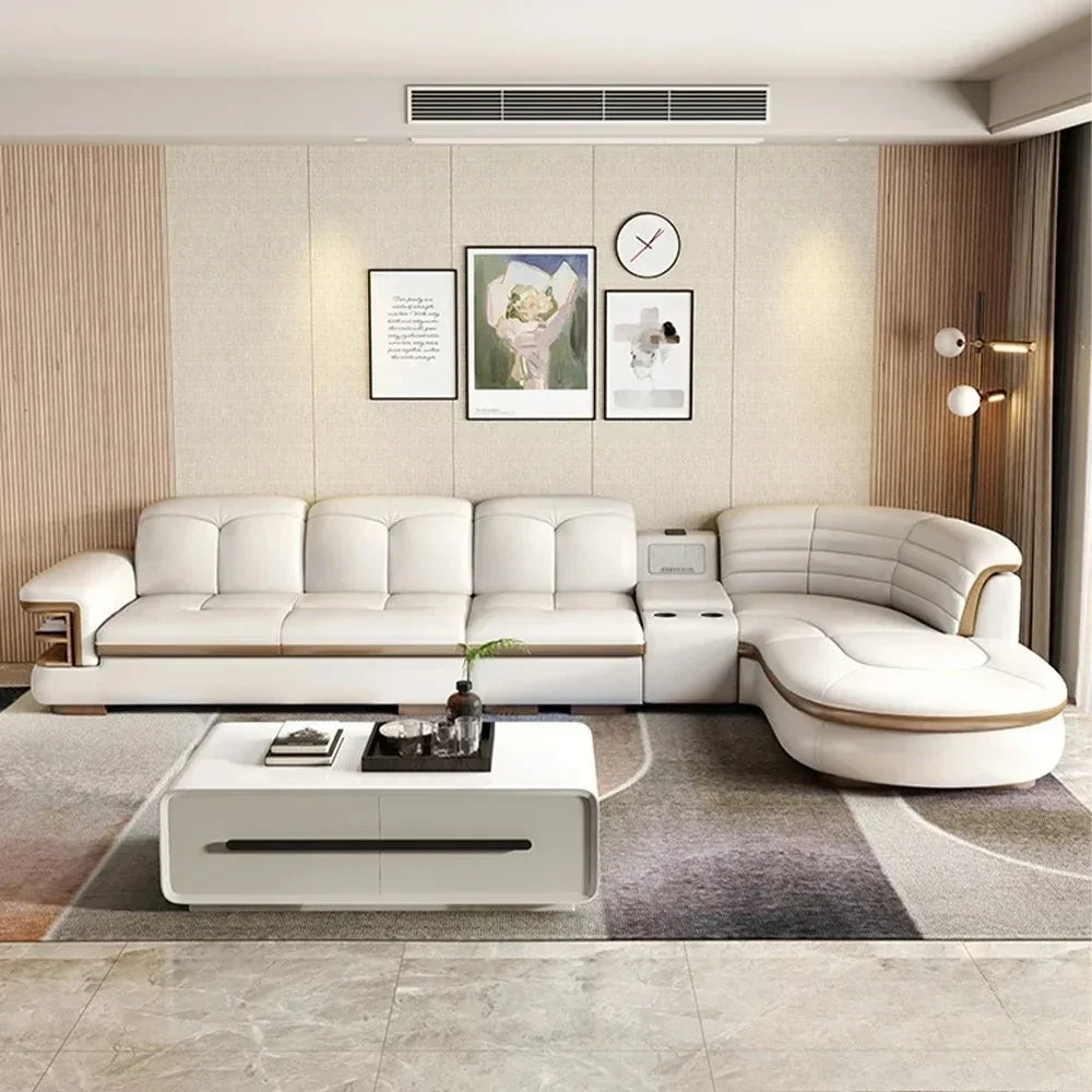 Luxury L-Shaped Genuine Leather Sectional Sofa
