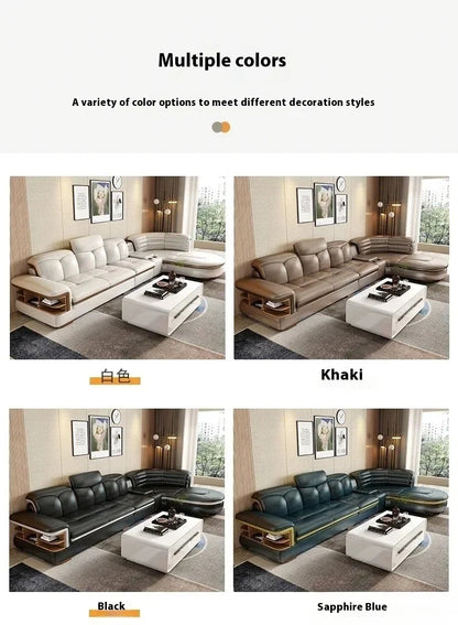 Luxury L-Shaped Genuine Leather Sectional Sofa