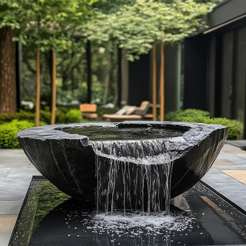 FZ  Black Mountain stone water bowl basin courtyard