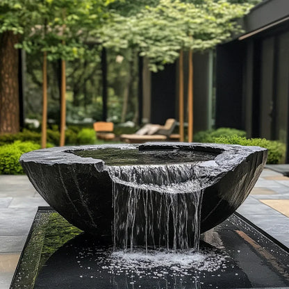 FZ  Black Mountain stone water bowl basin courtyard