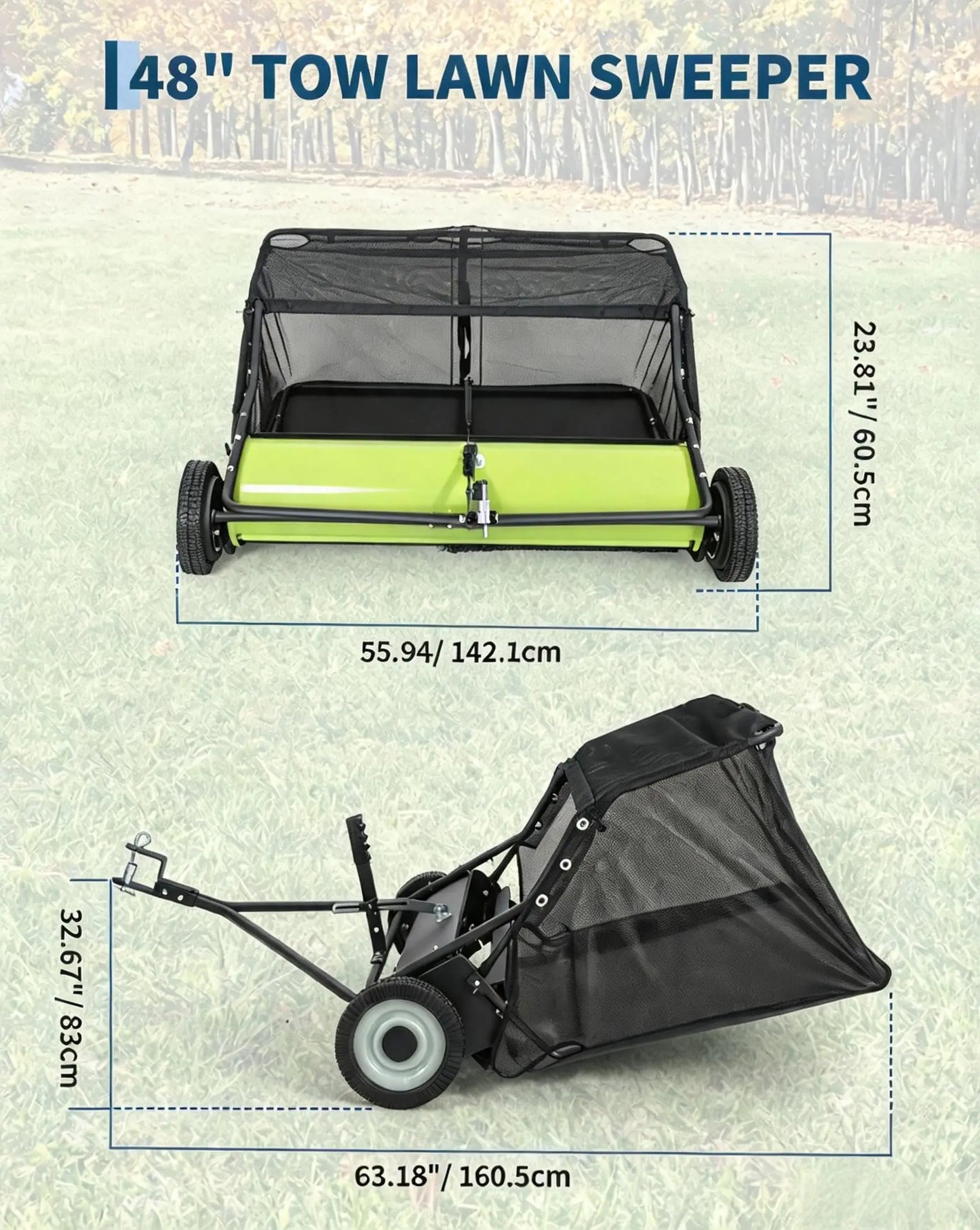 Large-Path Tow-Behind Lawn Sweeper – 42-52 Inch