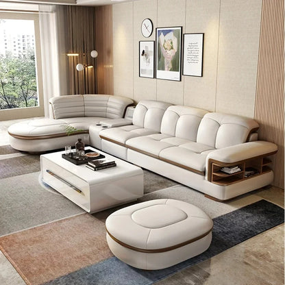 Luxury L-Shaped Genuine Leather Sectional Sofa