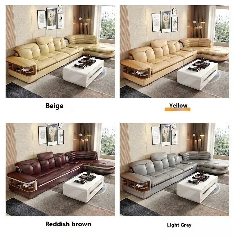 Luxury L-Shaped Genuine Leather Sectional Sofa