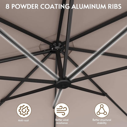 11FT Solar Powered LED Light Cantilever Patio Umbrella