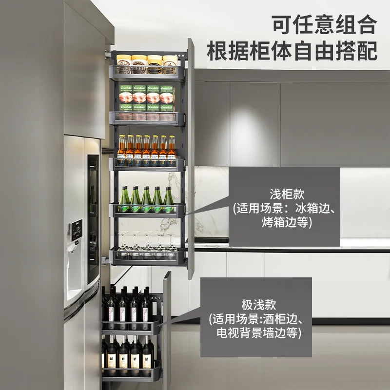 High cabinet pull basket extremely narrow kitchen