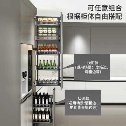 High cabinet pull basket extremely narrow kitchen
