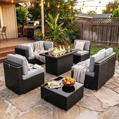 8 Pieces Patio Furniture Set with 44" Propane Gas Fire Pit