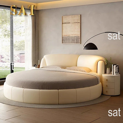 Luxury Modern Genuine Leather Round Double Bed