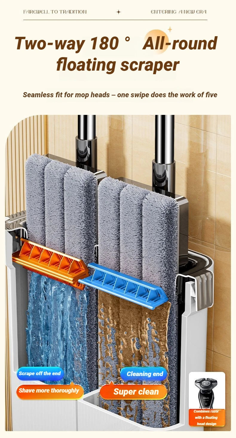 Hand Free Spin Flat Mop 40cm With Scraper