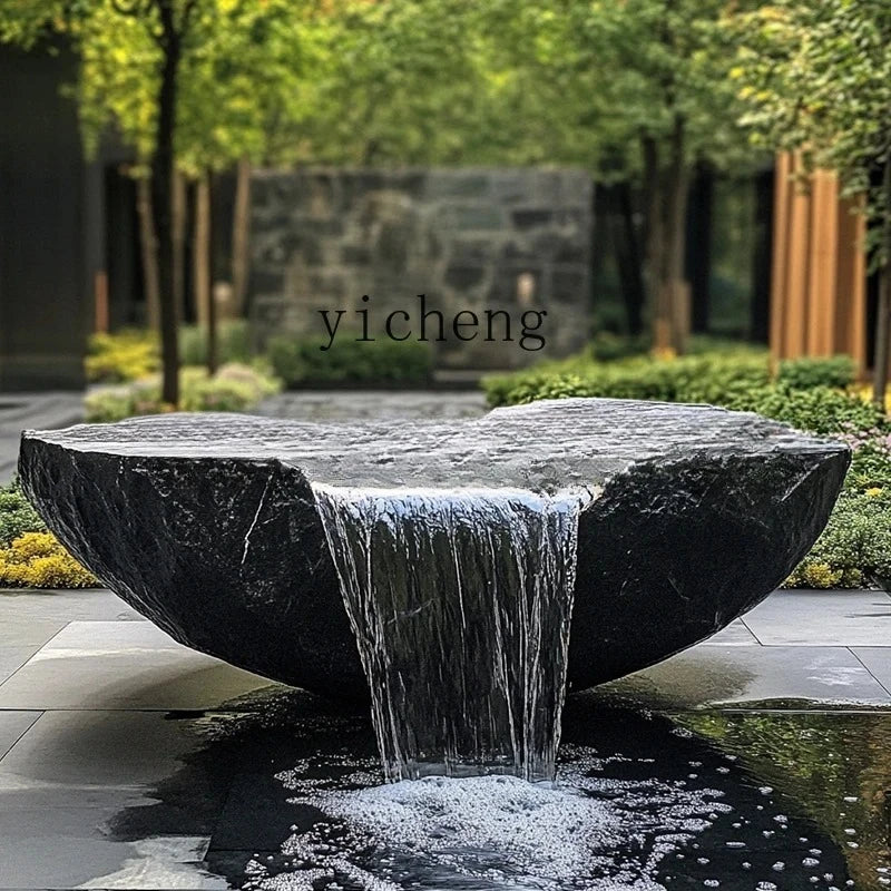 FZ  Black Mountain stone water bowl basin courtyard