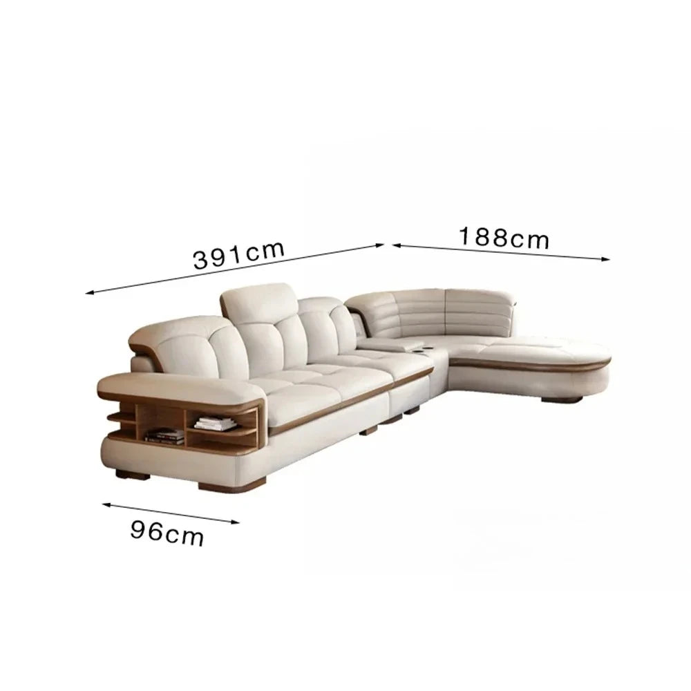 Luxury L-Shaped Genuine Leather Sectional Sofa
