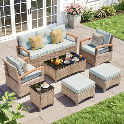 7 Pieces Patio Furniture Sets,PE Wicker Outdoor Furniture