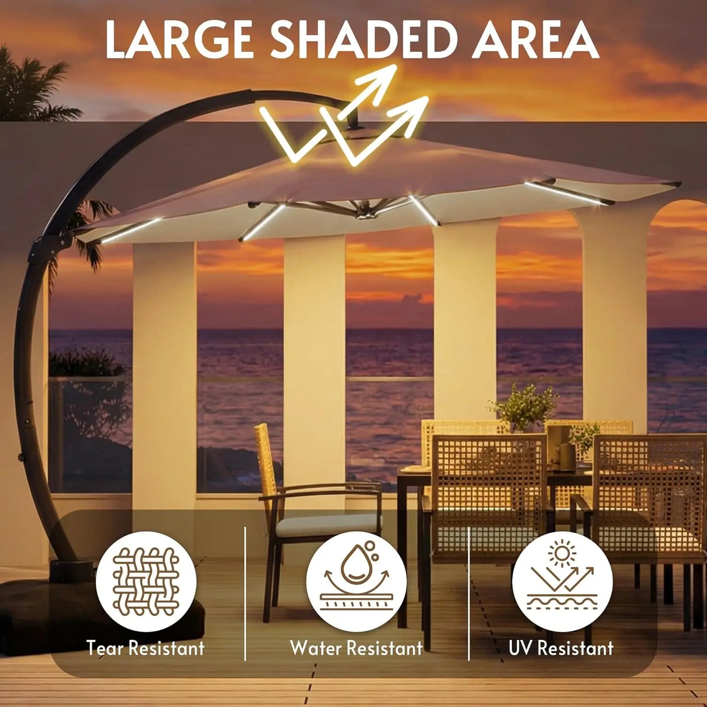11FT Solar Powered LED Light Cantilever Patio Umbrella