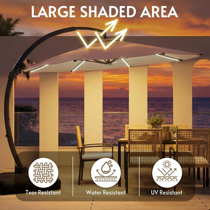 11FT Solar Powered LED Light Cantilever Patio Umbrella