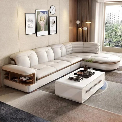 Luxury L-Shaped Genuine Leather Sectional Sofa