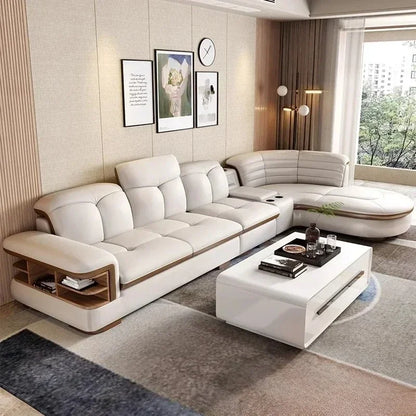 Luxury L-Shaped Genuine Leather Sectional Sofa