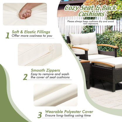 5PCS Patio Rattan Furniture Set Sofa Ottoman Cushioned