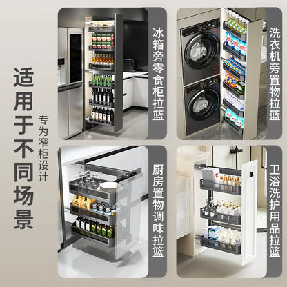 High cabinet pull basket extremely narrow kitchen
