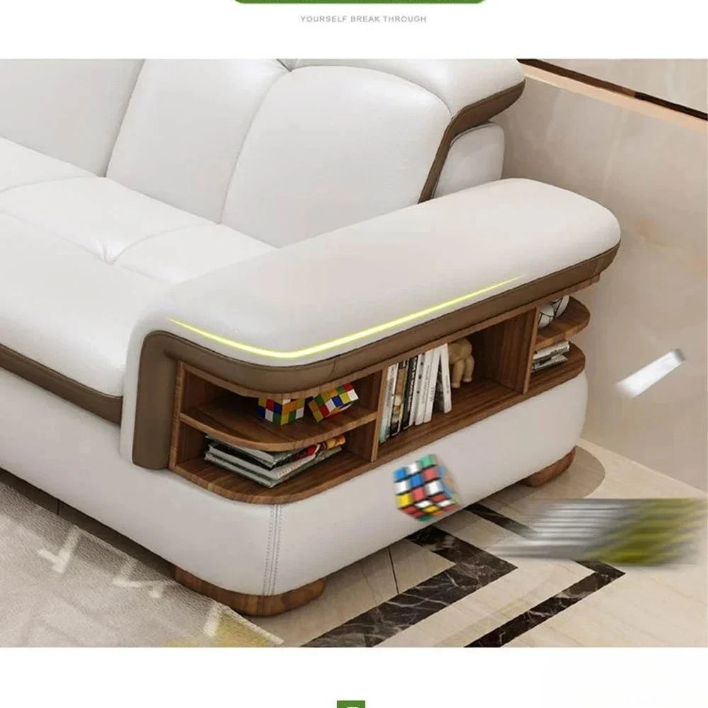 Luxury L-Shaped Genuine Leather Sectional Sofa