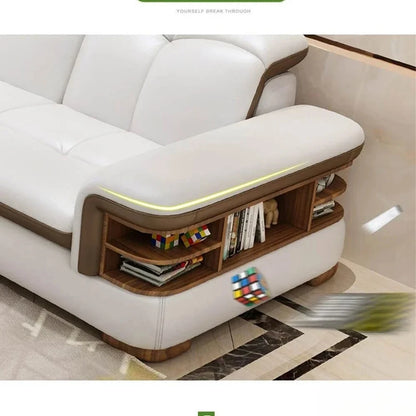 Luxury L-Shaped Genuine Leather Sectional Sofa