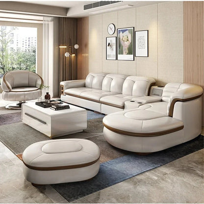 Luxury L-Shaped Genuine Leather Sectional Sofa