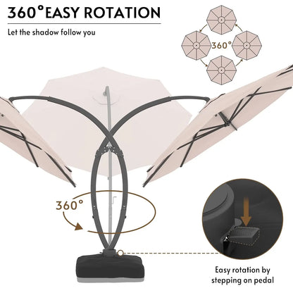 11FT Solar Powered LED Light Cantilever Patio Umbrella