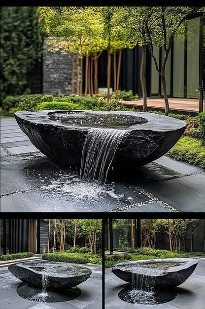 FZ  Black Mountain stone water bowl basin courtyard