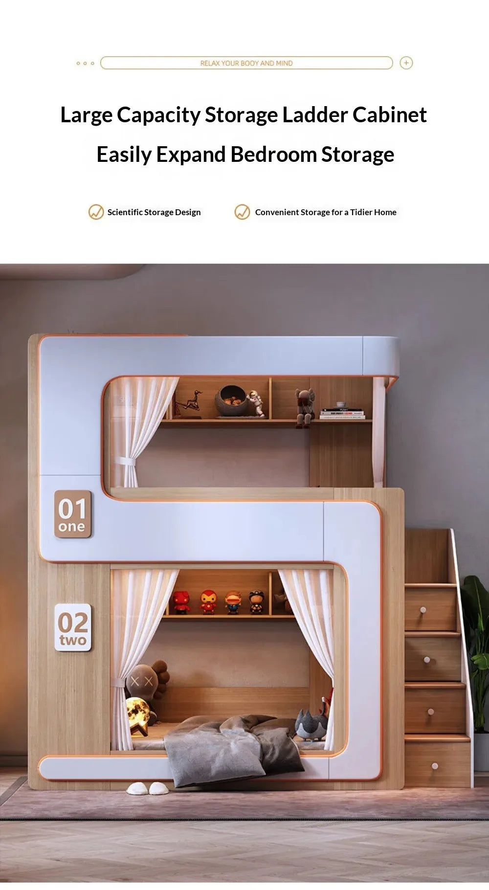Simple Small Space Bunk Bed for Kids Floating Style