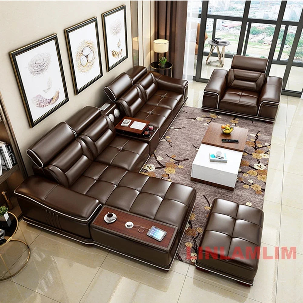 Italinan Genuine Leather L-Shaped Sectional Sofa