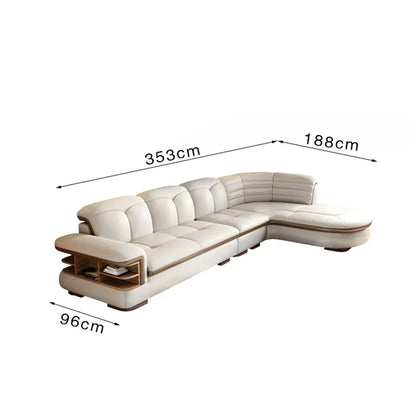 Luxury L-Shaped Genuine Leather Sectional Sofa