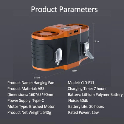 Rechargeable Waist Clip Fan 30000mAh 7 Speed